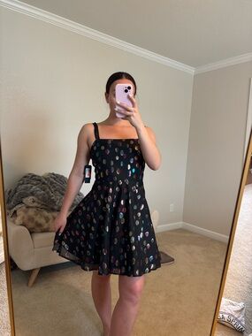 City Studio Black Mini Dress with Metallic Multi-Colored Dots